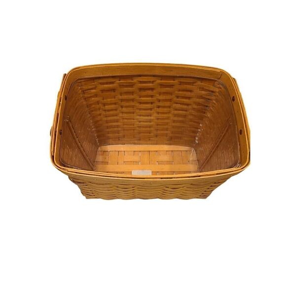 LONGABERGER 2002 Newspaper Basket, Plastic Liner Protector, Leather Handles EUC - Picture 3 of 15